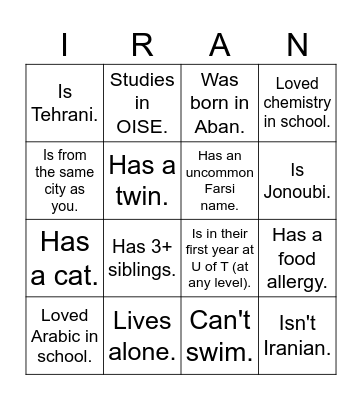 UTIRAN Nowruz 1403 Bingo! Find someone who... Bingo Card