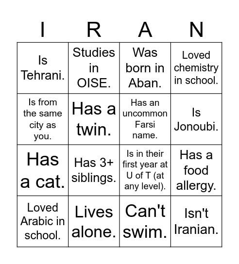 UTIRAN Nowruz 1403 Bingo! Find someone who... Bingo Card