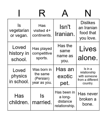 UTIRAN Nowruz 1403 Bingo! Find someone who... Bingo Card