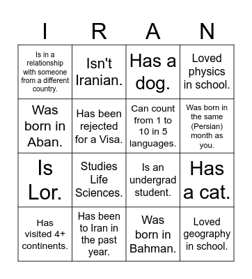 UTIRAN Nowruz 1403 Bingo! Find someone who... Bingo Card