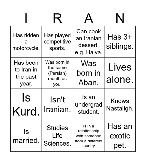 UTIRAN Nowruz 1403 Bingo! Find someone who... Bingo Card
