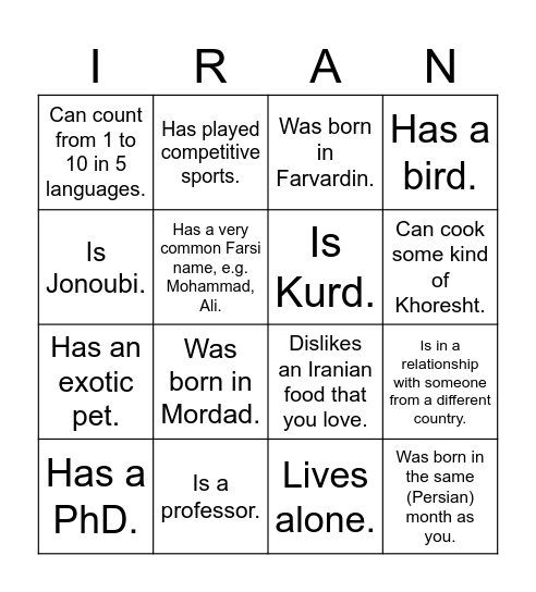 UTIRAN Nowruz 1403 Bingo! Find someone who... Bingo Card