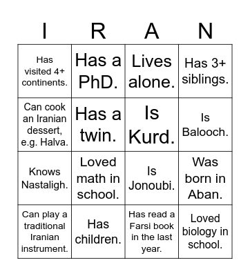 UTIRAN Nowruz 1403 Bingo! Find someone who... Bingo Card