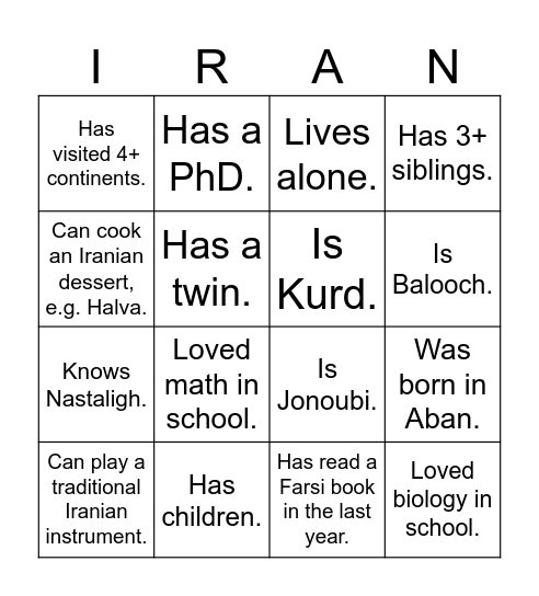 UTIRAN Nowruz 1403 Bingo! Find someone who... Bingo Card