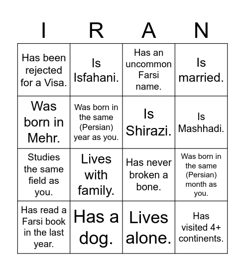UTIRAN Nowruz 1403 Bingo! Find someone who... Bingo Card