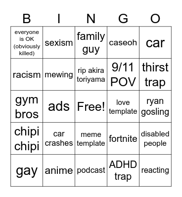 instagram reels bingo Card