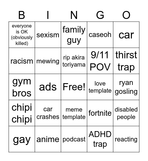 instagram reels bingo Card