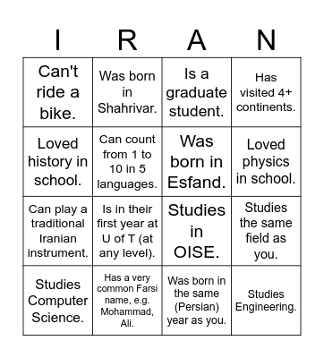 UTIRAN Nowruz 1403 Bingo! Find someone who... Bingo Card