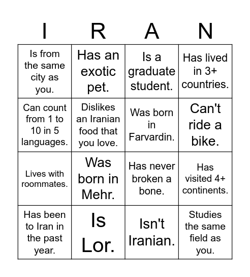 UTIRAN Nowruz 1403 Bingo! Find someone who... Bingo Card