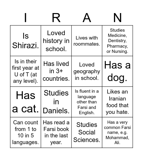 UTIRAN Nowruz 1403 Bingo! Find someone who... Bingo Card