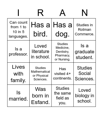 UTIRAN Nowruz 1403 Bingo! Find someone who... Bingo Card