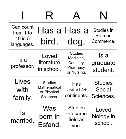 UTIRAN Nowruz 1403 Bingo! Find someone who... Bingo Card