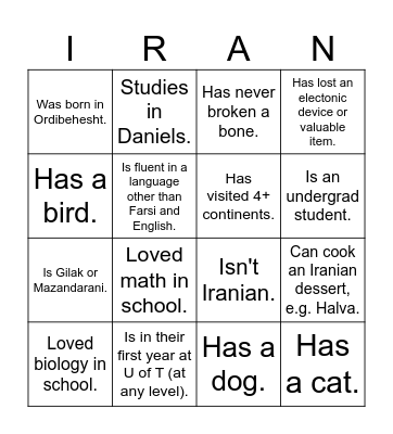 UTIRAN Nowruz 1403 Bingo! Find someone who... Bingo Card
