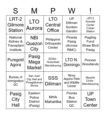 SMPW BINGO Card