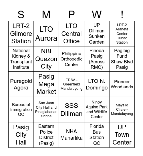 SMPW BINGO Card