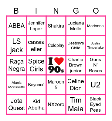 BINGO MUSICAL (ANOS 90 E 2000) Bingo Card