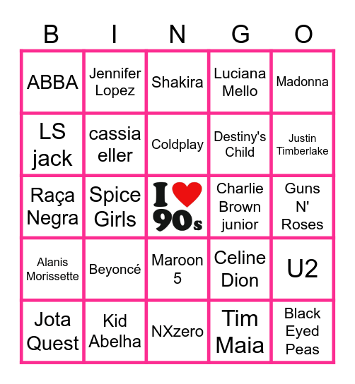 BINGO MUSICAL (ANOS 90 E 2000) Bingo Card