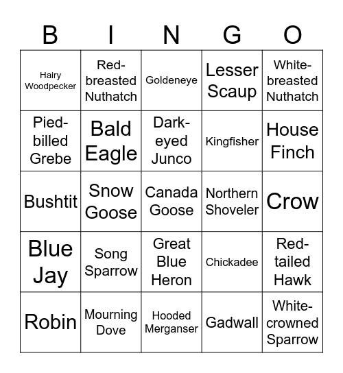 Birding Bingo Card