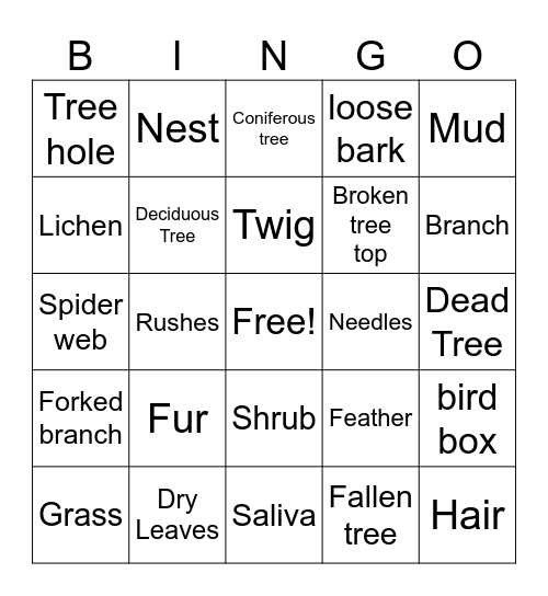 Bird Nest Bingo Card