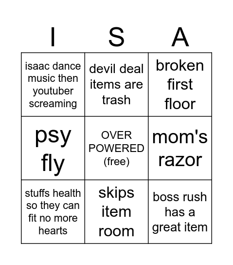 Isaac Bingo Card