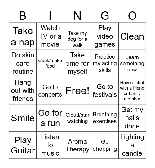 Self-Care Bingo!!! Bingo Card