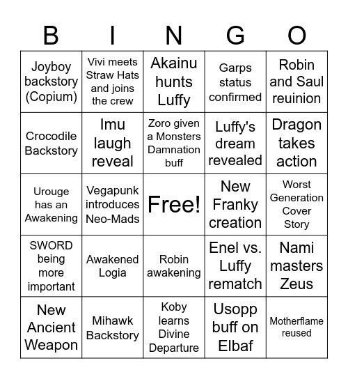 One Piece 2024 Bingo Card