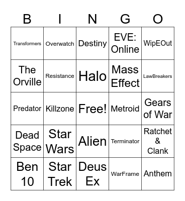 Science Fiction Bingo Card