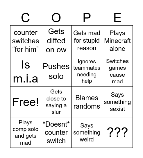 Jav’s Rollercoaster Bingo Card