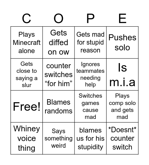 Jav’s Rollercoaster Bingo Card