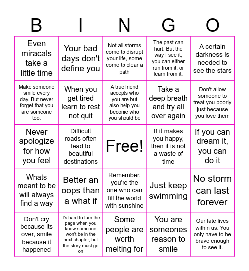 Motivational Bingo Card