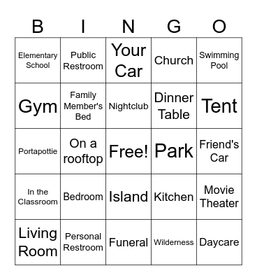 Places We Masturbated Bingo Card
