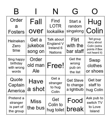 Pub crawl bingo Card