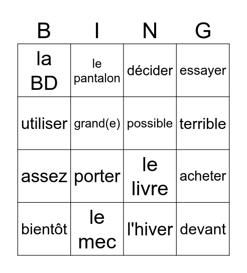 HV2 - Chapitre 3 Bingo Card