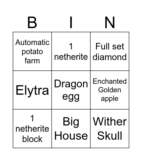1 level bingo Card