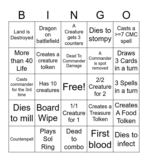 Commander Bingo Card