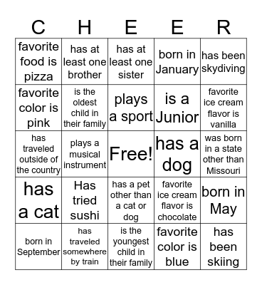 Duchesne Hockey Cheer Bingo Card