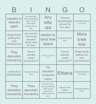 ARKNIGHTS EP 14 PREDICTIONS Bingo Card