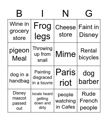 France Bingo Card