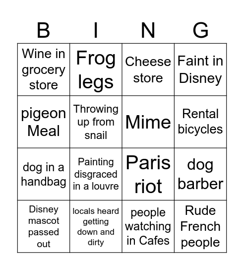 France Bingo Card