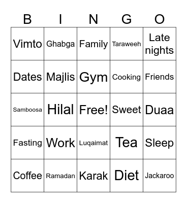 Ramadan Bingo Card