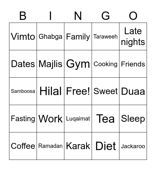 Ramadan Bingo Card