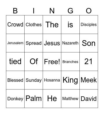 Palm Sunday Bingo Card
