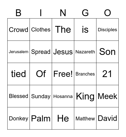 Palm Sunday Bingo Card