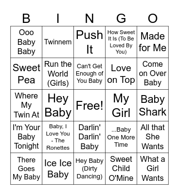 Baby Shower Music Bingo Card