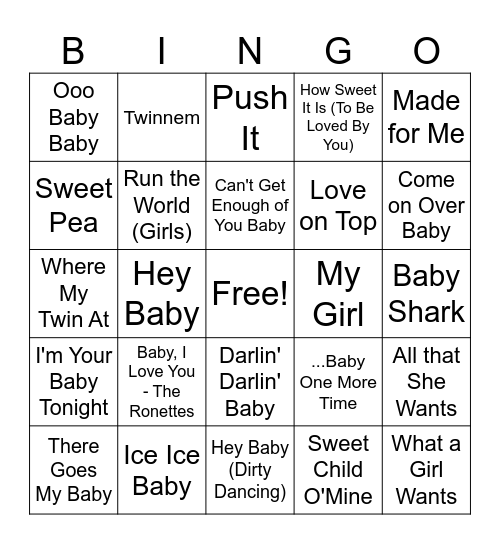 Baby Shower Music Bingo Card