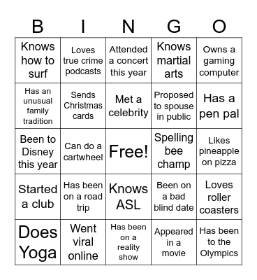 Getting to Know You Bingo Card