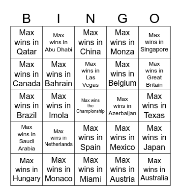 Max's Side Quest Bingo Card