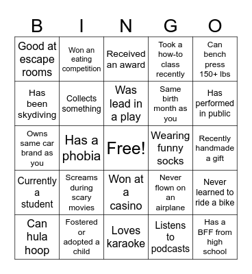 Getting to Know You Bingo Card