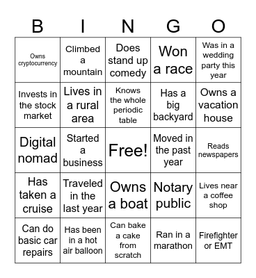 Getting to Know You Bingo Card