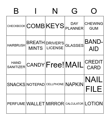 WHAT'S IN YOUR PURSE Bingo Card